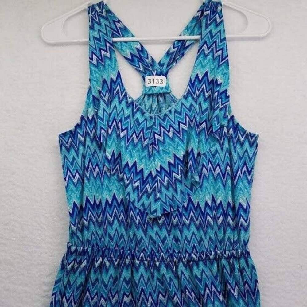 Nicole Miller Dress Womens Small Racerback Blue Chevron Ruffle Knit‎ Stretch